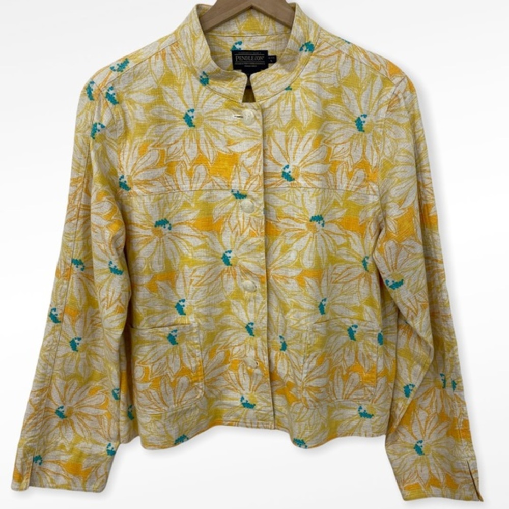 Pendleton Boho Yellow Floral Cotton Jacket Petite… - image 1